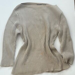 Hillard & Hanson Beige Ribbed Sweater
